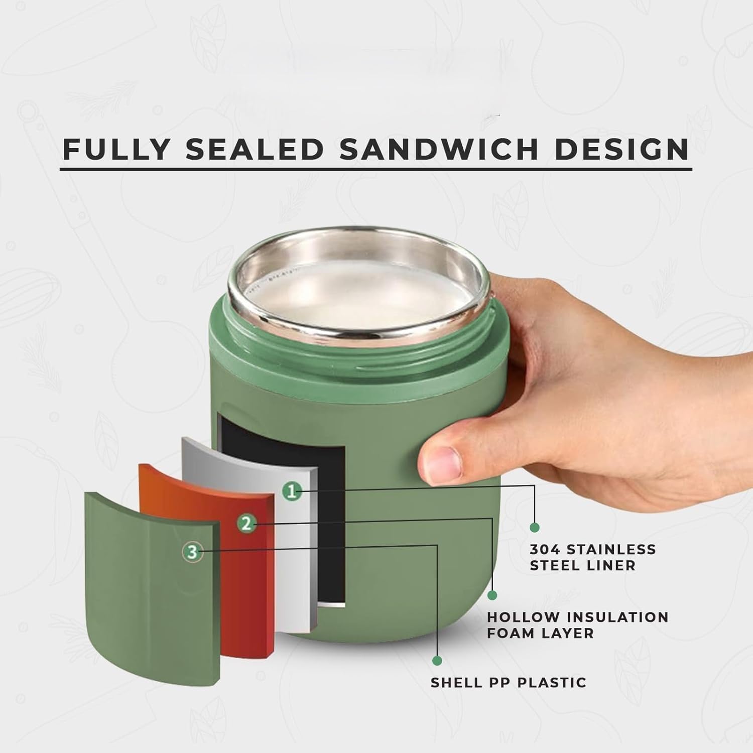 Noodles Bowl with Lid and Spoon-530ML | Stainless Steel Hot & Cold Insulated Food Storage Container | Leak-Proof Soup and Liquid Container | School, Picnic and Travel Salad Cup-1Pcs