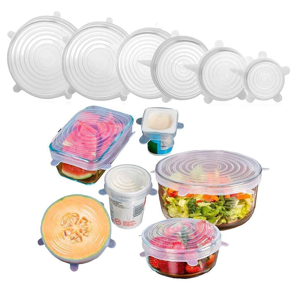 TLBS 6 Pc Silicone Stretch Microwave Safe Lids Flexible Covers for Utensils, Bowls, Dishes,Plates Jars, Cans, Mugs, Food Safety Reusable Lids (Multicolor)
