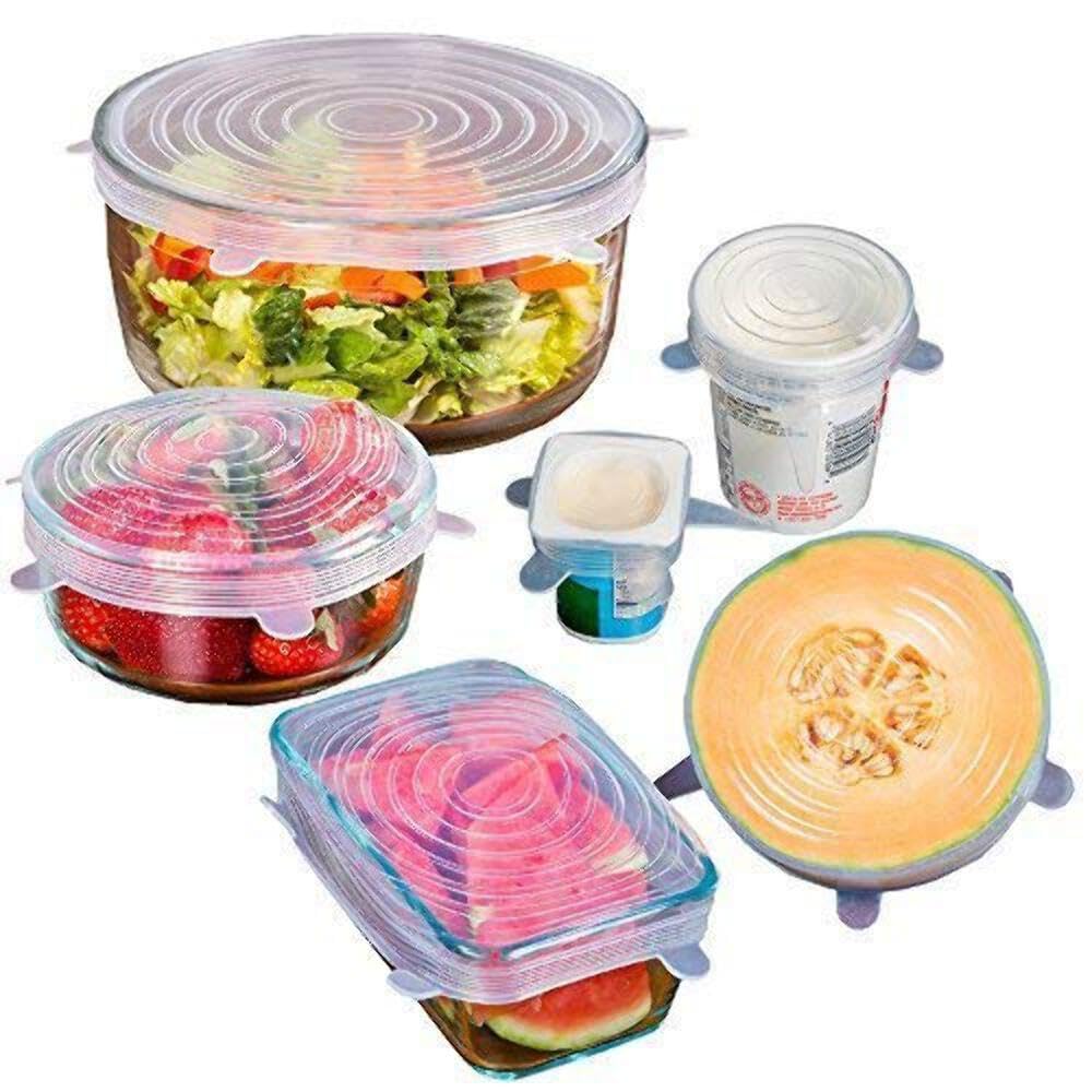 TLBS 6 Pc Silicone Stretch Microwave Safe Lids Flexible Covers for Utensils, Bowls, Dishes,Plates Jars, Cans, Mugs, Food Safety Reusable Lids (Multicolor)