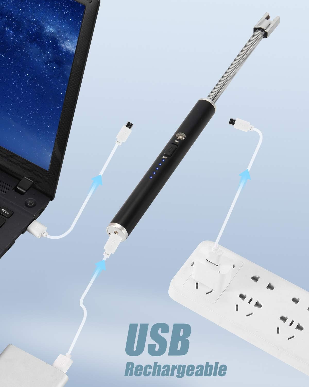 TLBS ARC Lighter, Rechargeable Electric Gas Lighter for Home Use Candle Lighter Plasma Lighter Flameless Windproof USB Lighter 360° Flexible Neck Arc Lighter for Diwali Fireworks