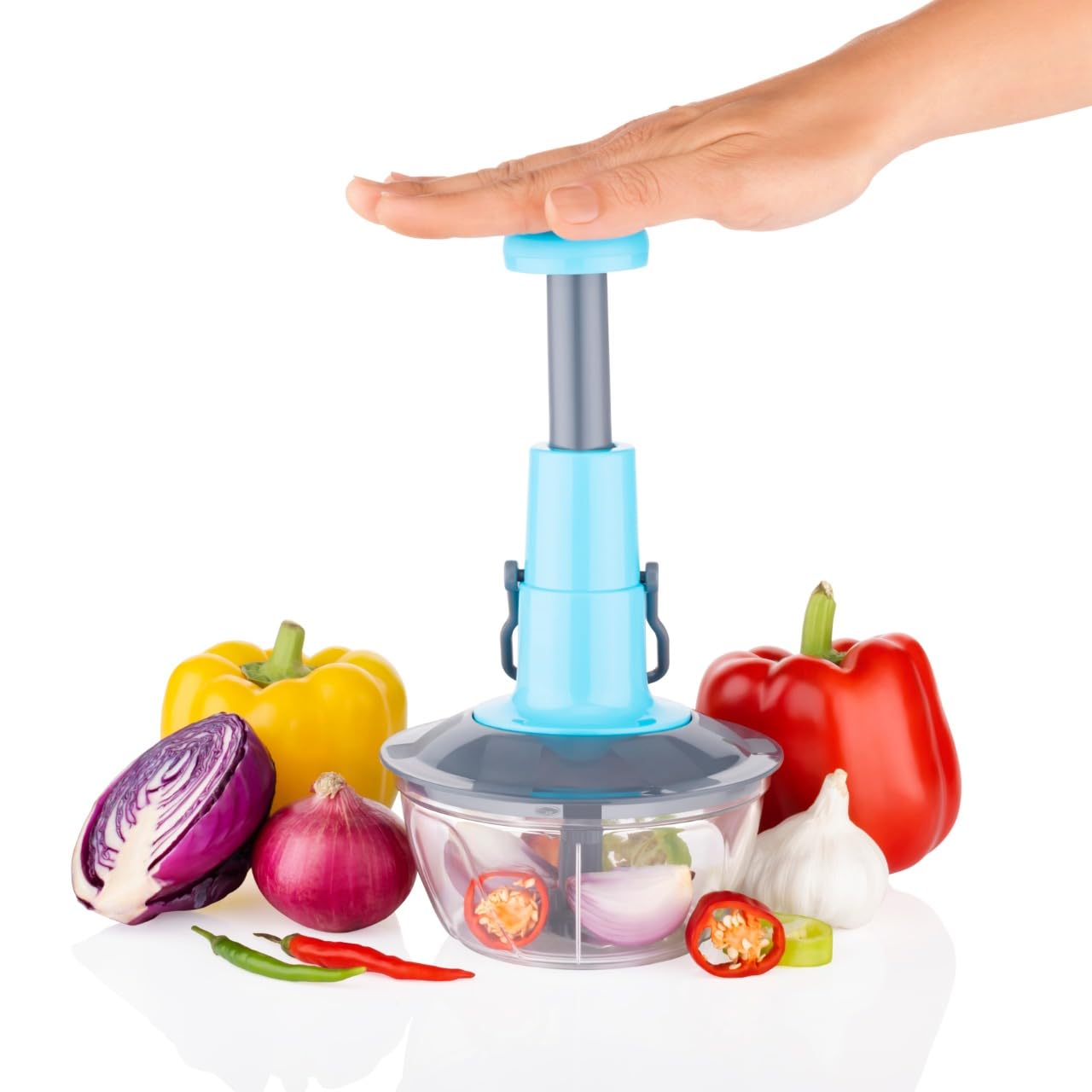 TLBS Manual Food Chopper - 4-Cup Capacity, Stainless Steel Blades, Easy Pull Cord, BPA-Free, Dishwasher Safe, Perfect for Chopping Vegetables, Fruits, Nuts