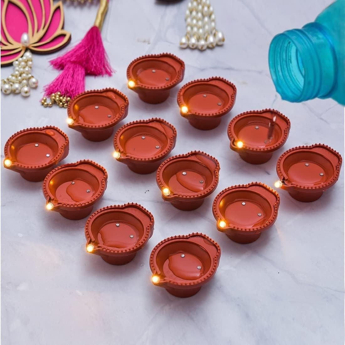 Water Sensor LED Diyas Candle with Water Sensing Technology E-Diya, Warm Orange Ambient Lights, Battery Operated