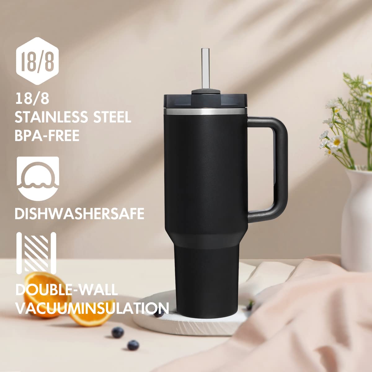 HOT Stainless Steel Tumbler Bottle 1200ml with Lid, Straw & Handle – Double Insulated, Leakproof Cold Drinks (Multicolor)