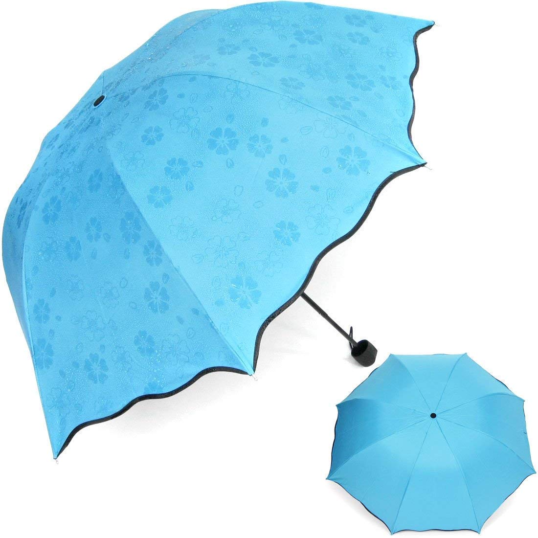 TLBS Magic Umbrella Changing Secret Blossoms Occur with Water Magic Print 3 Fold Umbrella for Girls, Women, Boys, Men & Children for UV, Sun & Rain