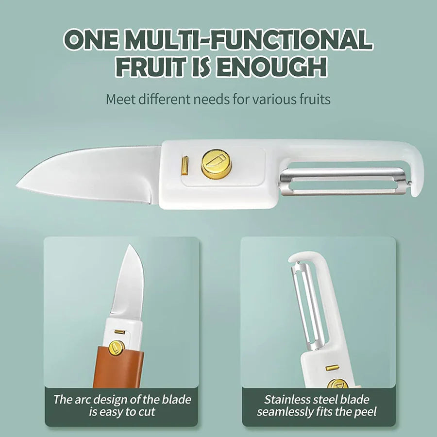 Multifunctional 2 in 1 Stainless Steel Fruit Knife Peeler, Fruit and Vegetable Peeler Dual-Use Knife, Outdoor Kitchen Tools Portable Peeling Fruit Peeler (2 in 1 Knife)