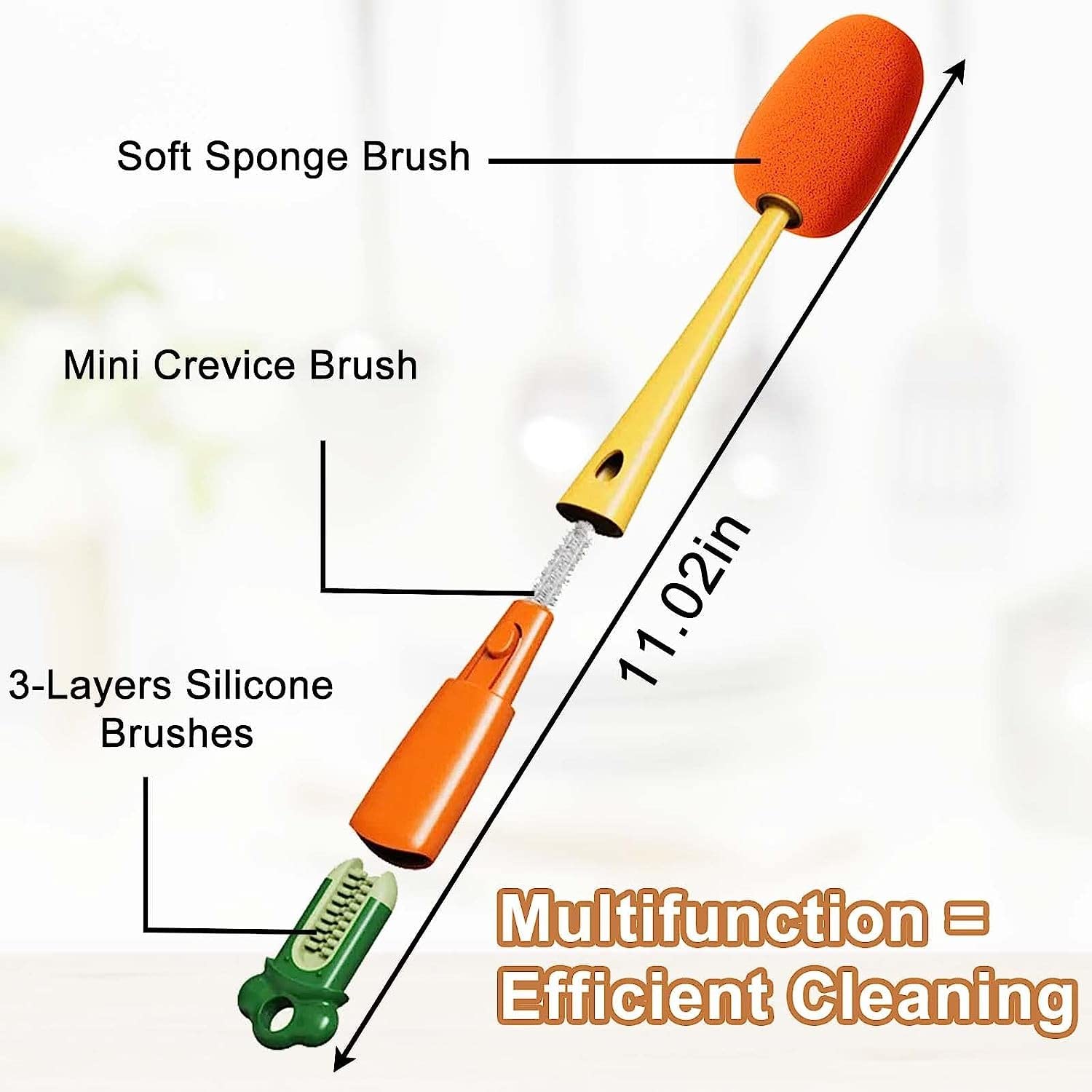 TLBS 3 in 1 Multi Bottle Cleaning Brush,Sponge Baby Bottle Brush, Cup Lid Gap Bottle Cleaner Brush Cleaning Brush, Multifunctional Cup Brush with Long Handle for Water Bottles, Tumblers