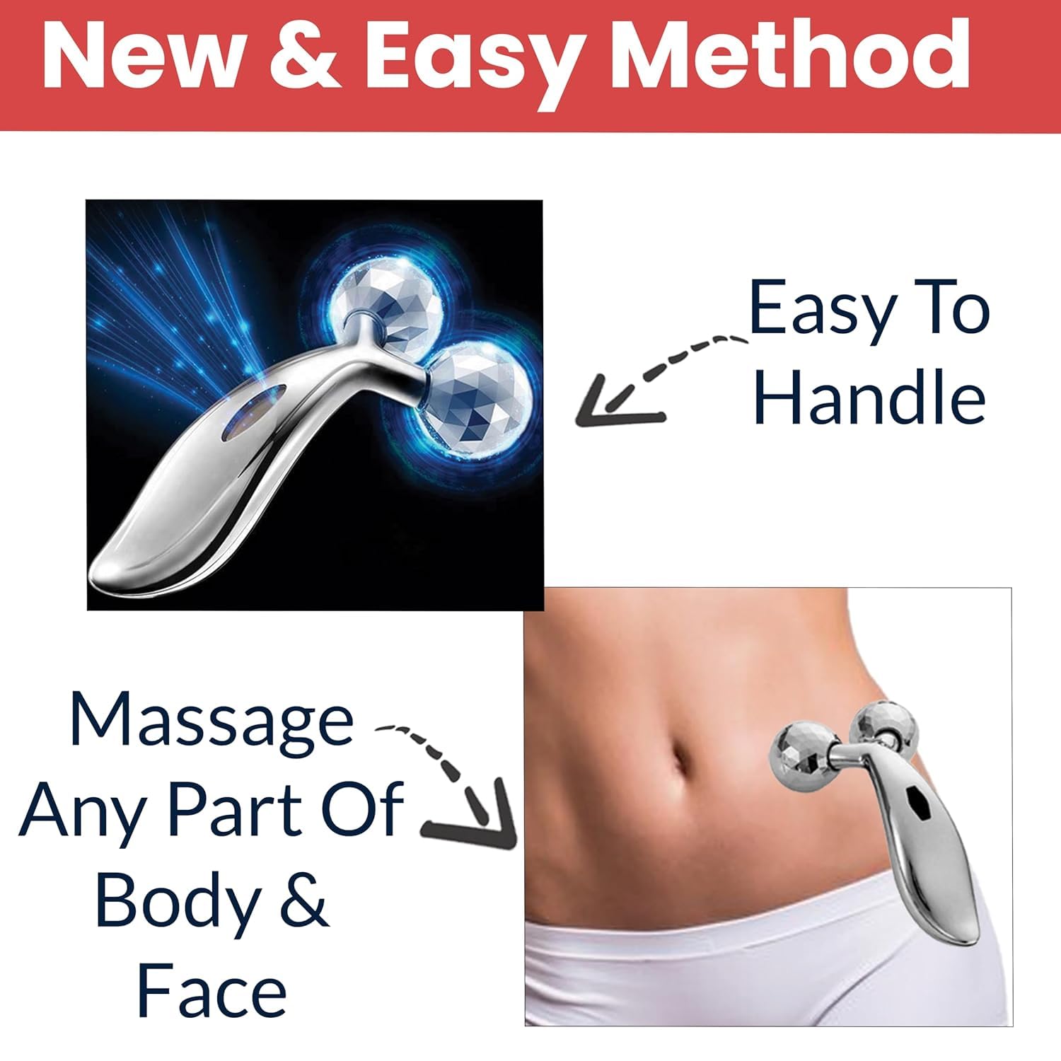 TLBS 3D Manual Roller Massager 360 Rotate Roller Face Body Massager For Skin Lifting, Wrinkle Remover and Facial Massage, Relaxation and Skin Tightening Tool