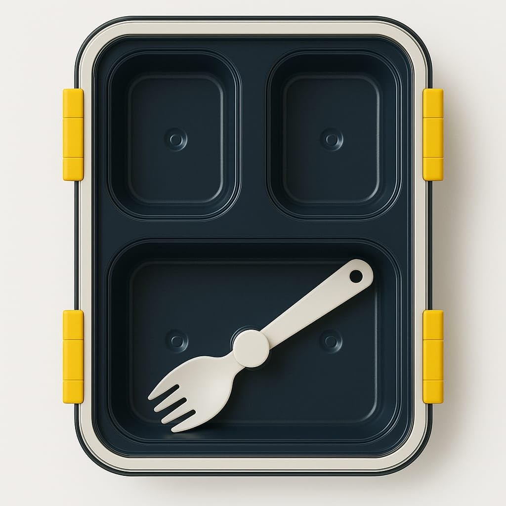 TLBS Lunch Box for Kids – 3 Compartment Insulated Lunch Box Plastic Tiffin Box for Boys, Girls, School & Office Men