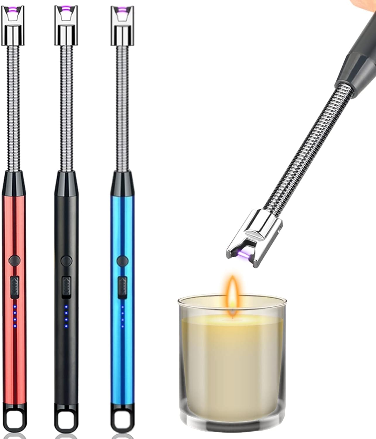 ARC Lighter, Rechargeable Electric Gas Lighter for Home Use Candle Lighter Plasma Lighter Flameless Windproof USB Lighter 360° Flexible Neck Arc Lighter for Diwali Fireworks