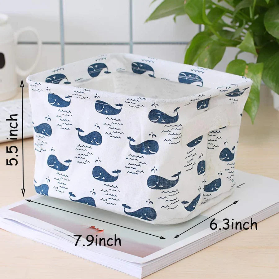 Canvas Fabric Foldable Mini Storage Basket - Small Collapsible Canvas Containers Organizers With Handle For Home-Multi Design 5 pcs