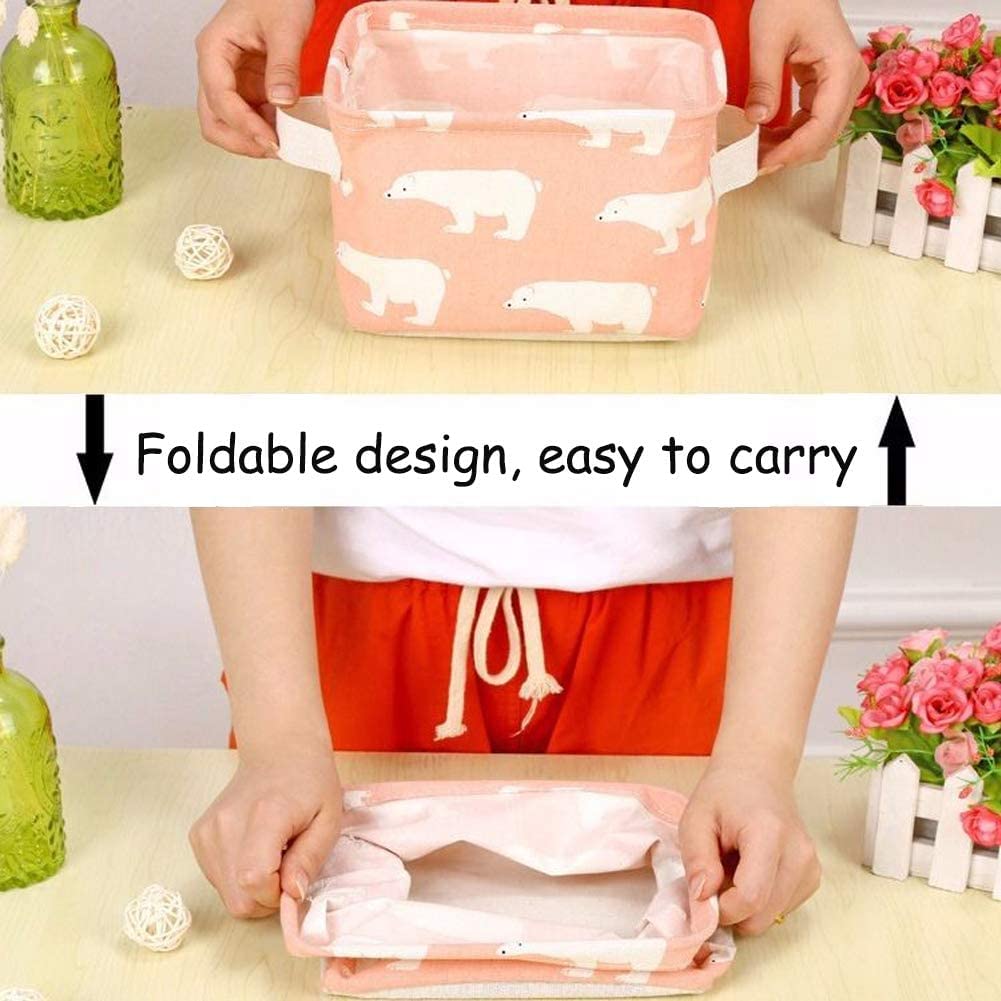 Foldable Storage Box Canvas Fabric Baskets For Organizing With Handles, Rectangle Small Storage Box, Cube, Foldable Multipurpose Storage Box, Closet, Desk, Baby Storage Organizer (Mulicolor)