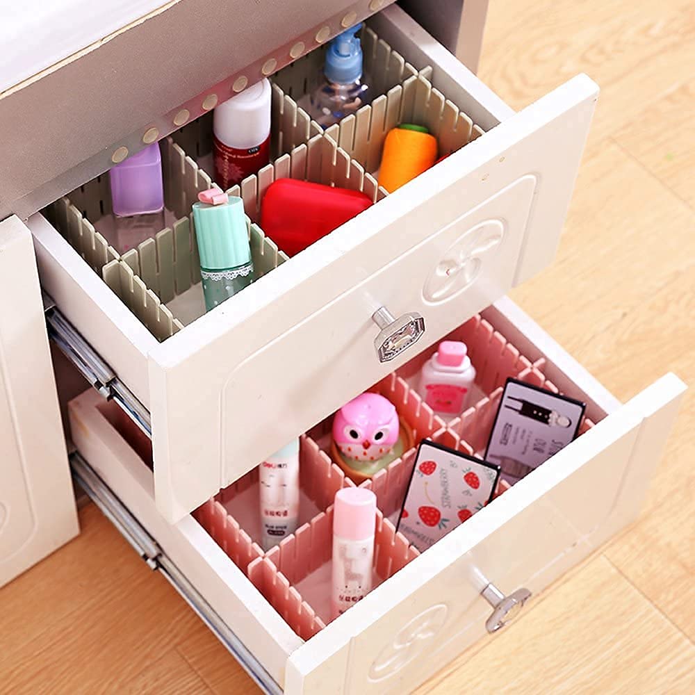 TLBS Drawer Divider Organizers, DIY Plastic Grid, Plastic Adjustable Drawer Dividers Makeup Socks, Underwear, Organizer for Clothes, Kitchen, Office