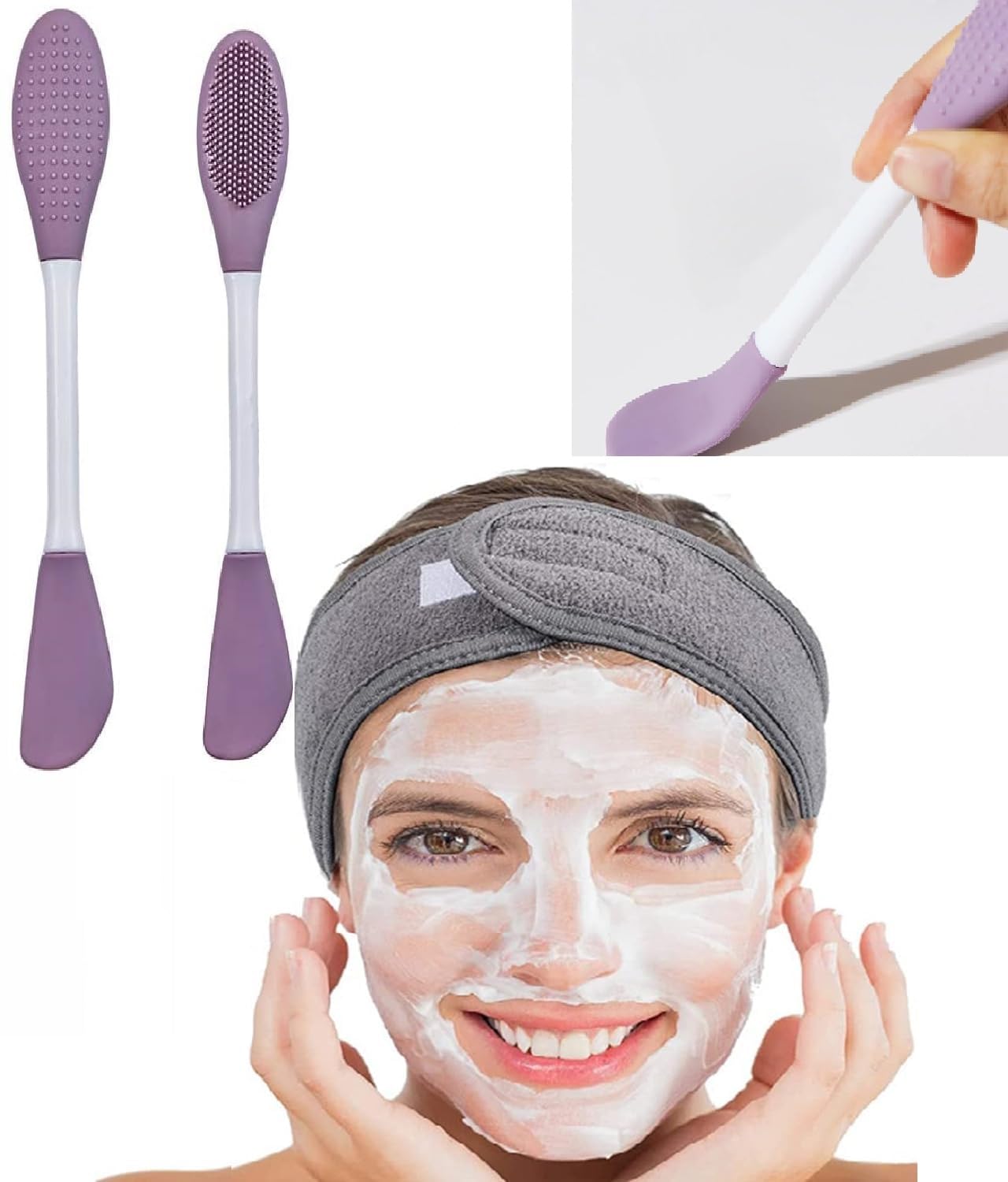 TLBS Beauty Silicone Face Mask Applicator Makeup Brush Double-Ended Facial Mask Brush for Mud, Clay, Charcoal Mixed Mask，Soft Makeup Beauty Brush Tools for Apply Cream, Lotion (1PC Multi Color)