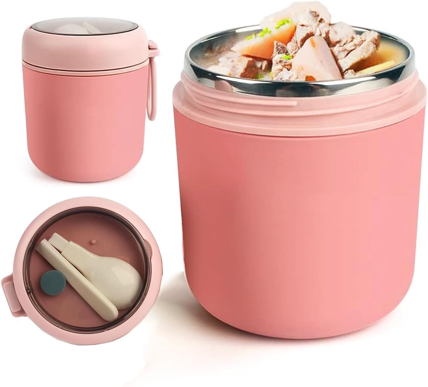 Noodles Bowl with Lid and Spoon-530ML | Stainless Steel Hot & Cold Insulated Food Storage Container | Leak-Proof Soup and Liquid Container | School, Picnic and Travel Salad Cup-1Pcs