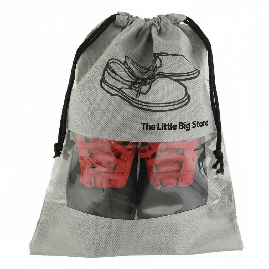 TLBS Shoe Cover/String Bag Organizer|Shoe Print & Non Woven Material|Transparent Window|Size 43 x 30 Cm (PREMIUM) (8 pcs)