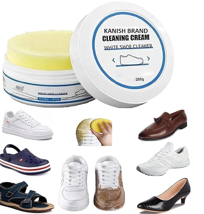 White Shoe Cleaning Cream, Stain Cleansing Cream for Shoe, Re-Color and Polish Smooth Leather Shoes and Boots, Sneaker Cleaner White Shoes 260 grm