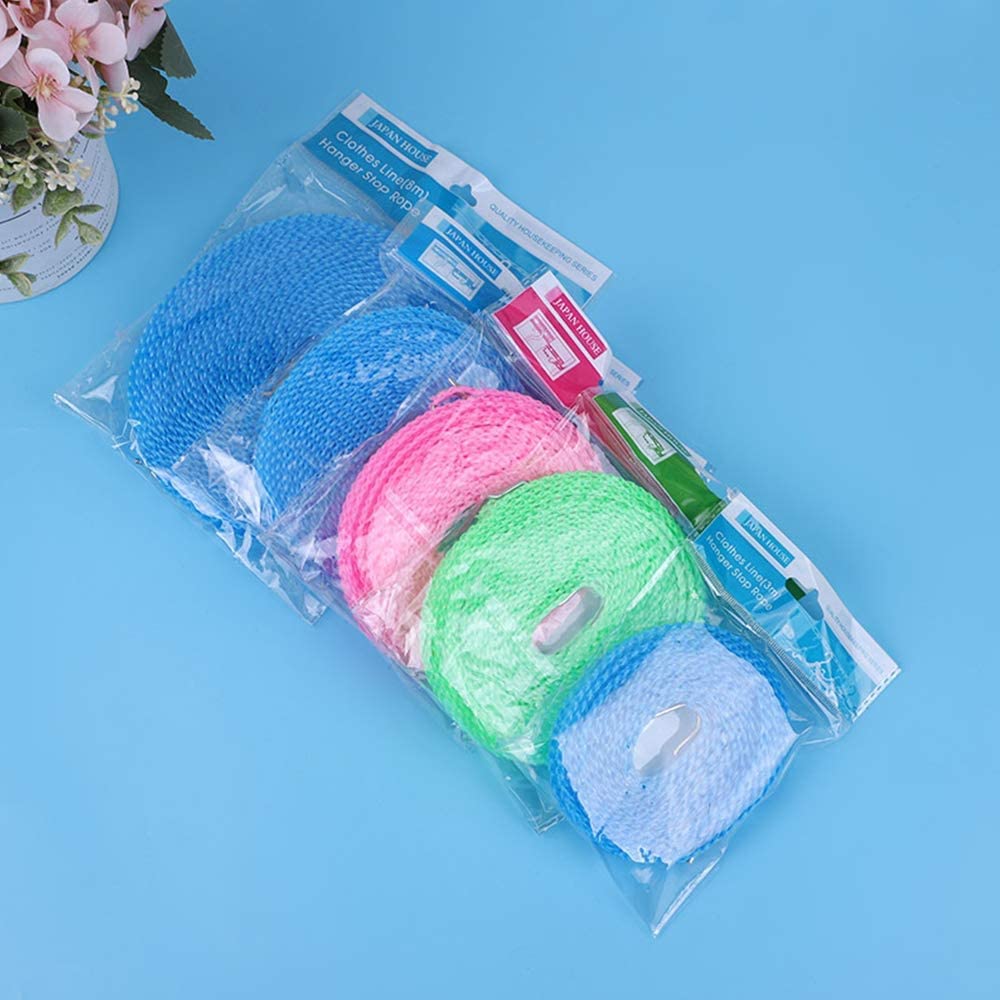 5 Meters Windproof Anti-Slip Clothes Washing Line Drying Nylon Rope with Hooks 5 Meter Nylon Clothesline Rope