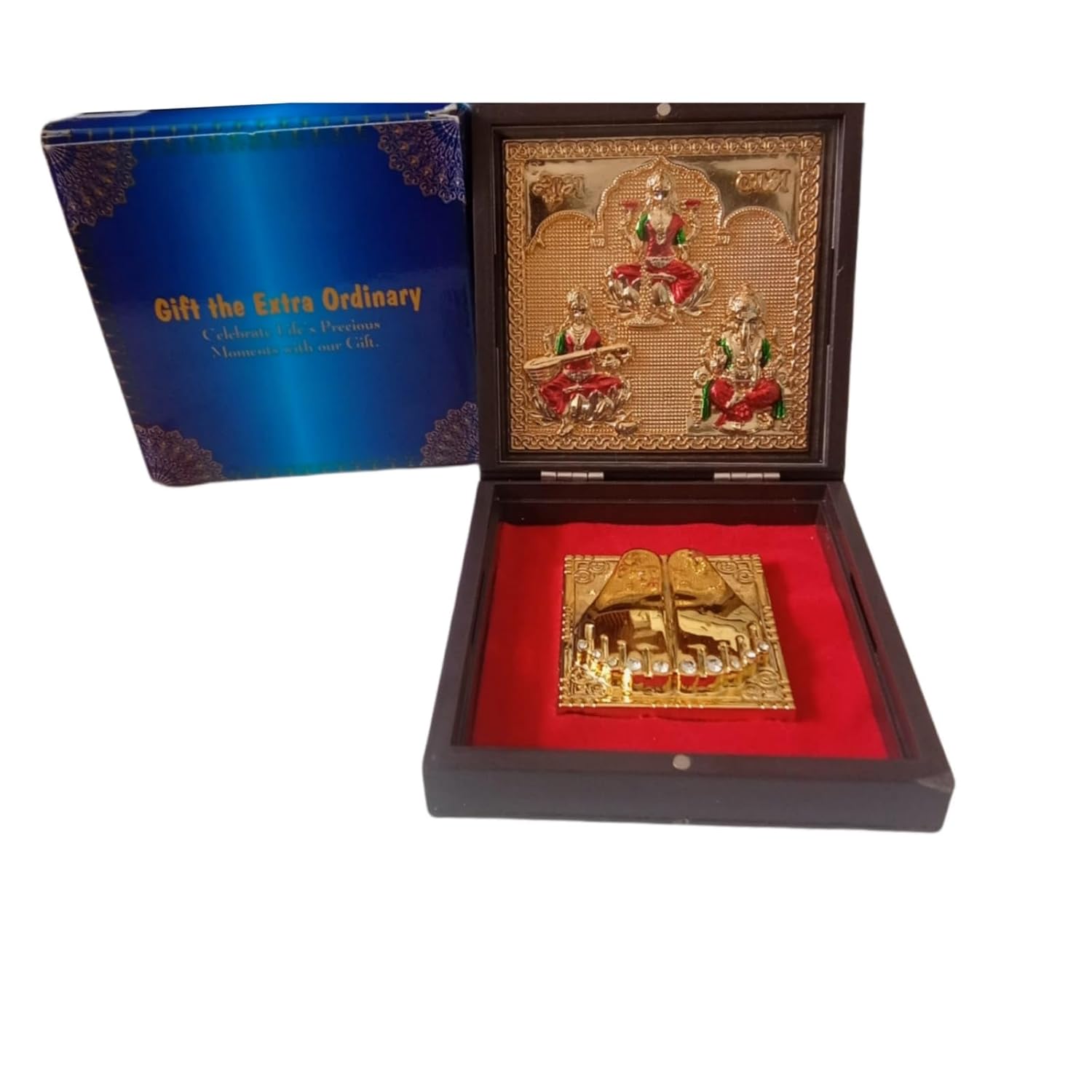 TLBS Maa Laxmi Ganesh Saraswati Photo Frame with Charan Paduka Religious Frame