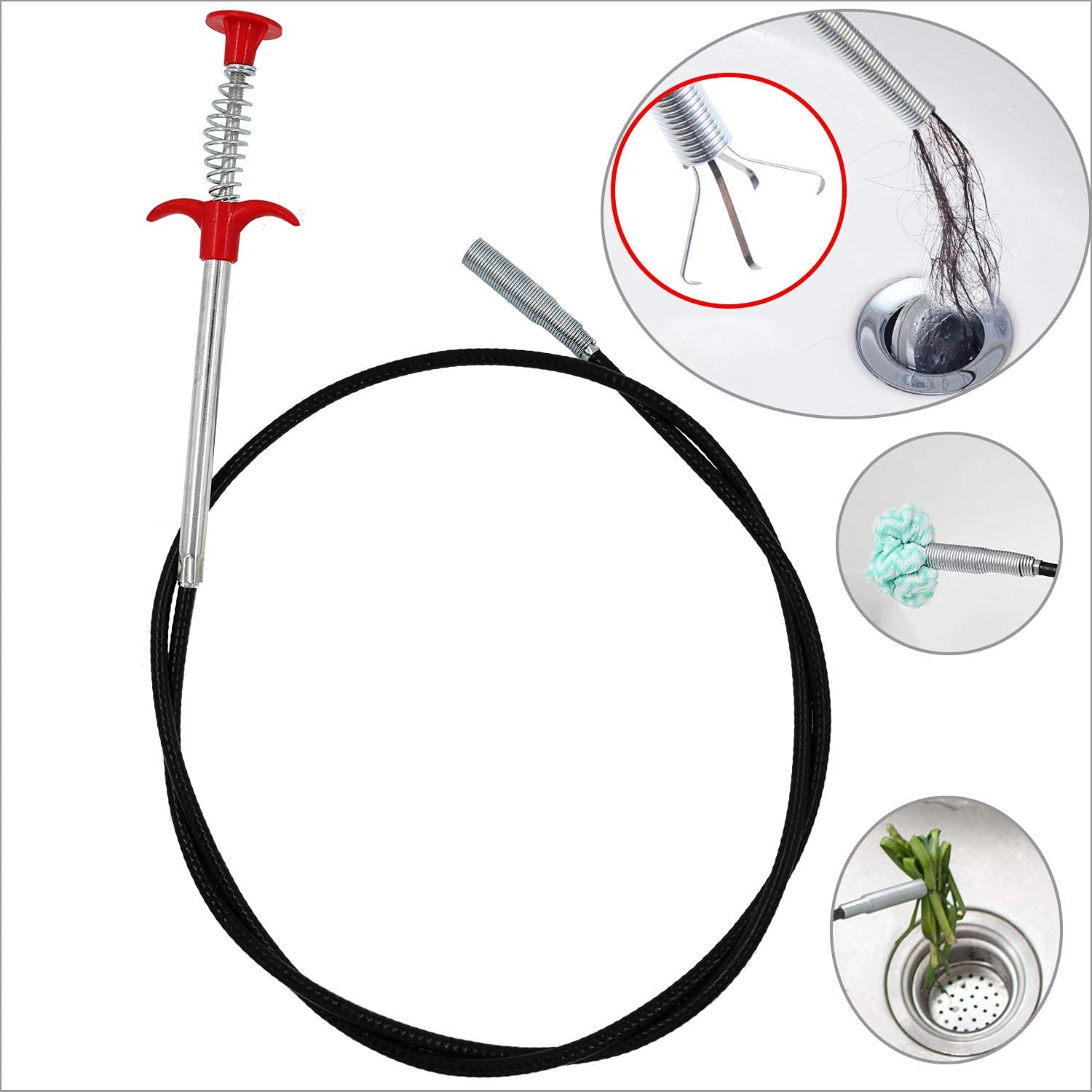 Metal Wire Brush Hand Kitchen Sink Cleaning Hook Sewer Dredging Device Spring Pipe Hair Dredging Tool