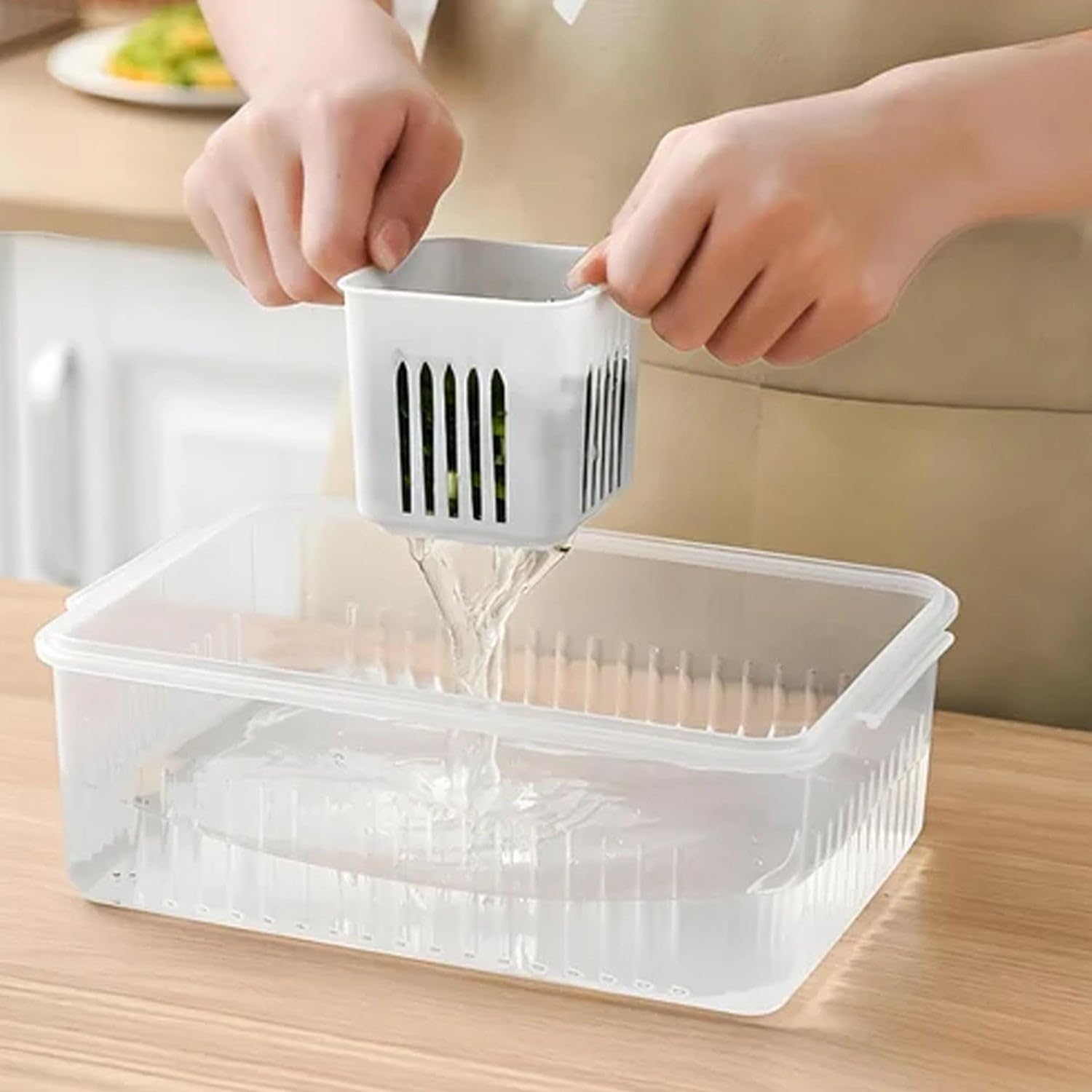 4-Grid Fridge Storage Organizer with Lid – Multi-Section Container for Spices, Vegetables, Fruits, Refrigerator Storage Box