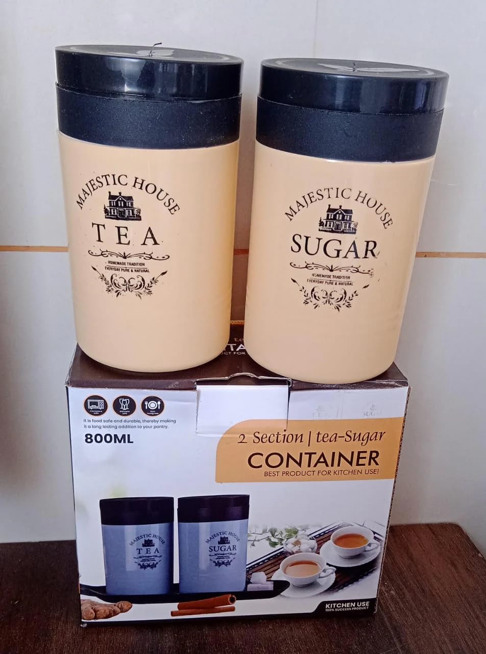 Tea Sugar Coffee Container, Plastic Airtight Food Seal Containers  2 Section (800 ML Approx)