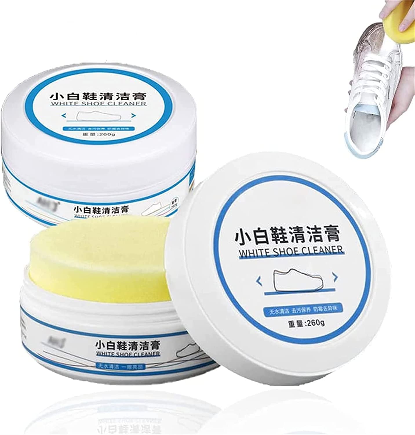 White Shoe Cleaning Cream, Stain Cleansing Cream for Shoe, Re-Color and Polish Smooth Leather Shoes and Boots, Sneaker Cleaner White Shoes 260 grm