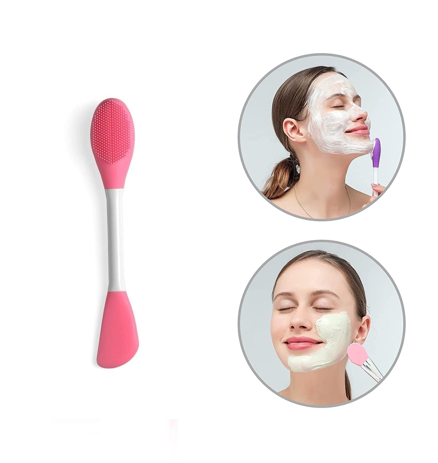 TLBS Beauty Silicone Face Mask Applicator Makeup Brush Double-Ended Facial Mask Brush for Mud, Clay, Charcoal Mixed Mask，Soft Makeup Beauty Brush Tools for Apply Cream, Lotion (1PC Multi Color)