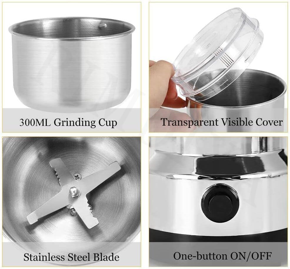 Mini Spice Coffee Grinder Electric Stainless Steel Fast Grinding Multifunction Smash Machine Dry Grain Mill Grinder for Spices Powder Seeds Rice Beans Seasonings