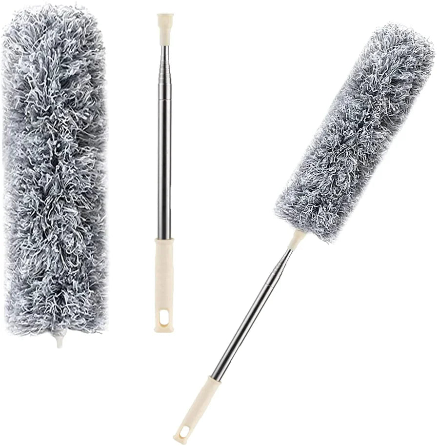 TLBS Fan Cleaning Mop Microfiber Duster with Extension Pole(Stainless Steel), Extra Long 100 inches, with Bendable Head, Extendable Duster for Cleaning High Ceiling Fan