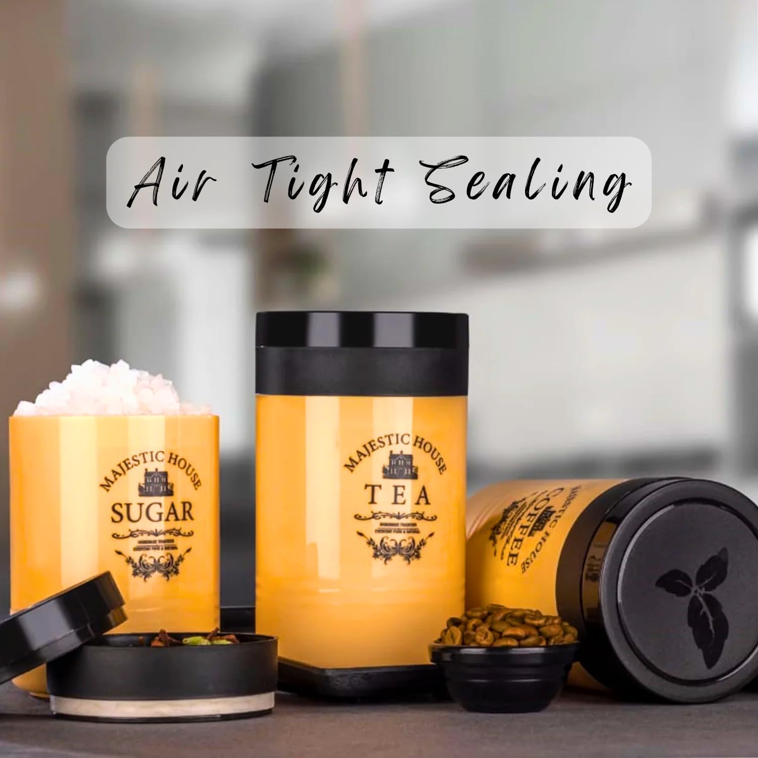 Tea Sugar Coffee Container, Plastic Airtight Food Seal Containers  2 Section (800 ML Approx)