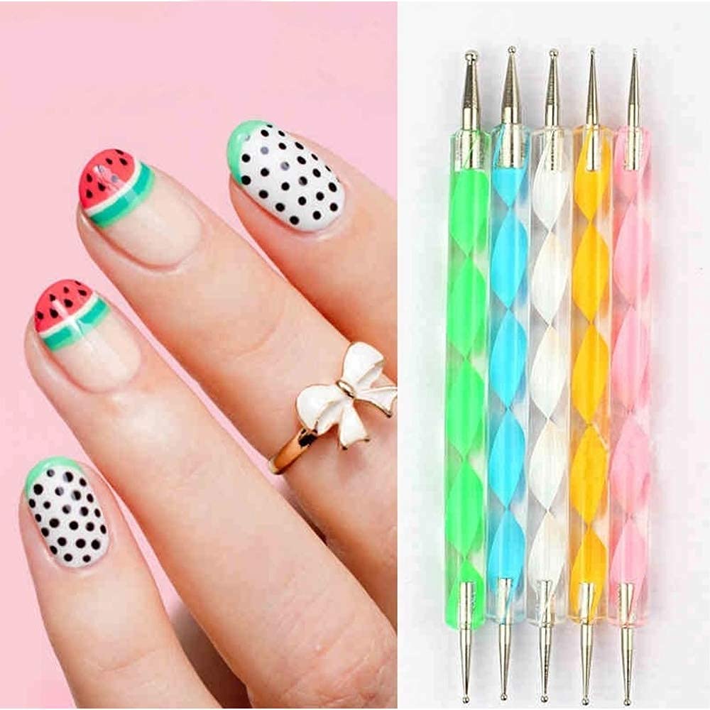 5 pieces Nail Art Dotting Marbleizing Tool Pen for Nail Decoration Stamping (Multicolour)