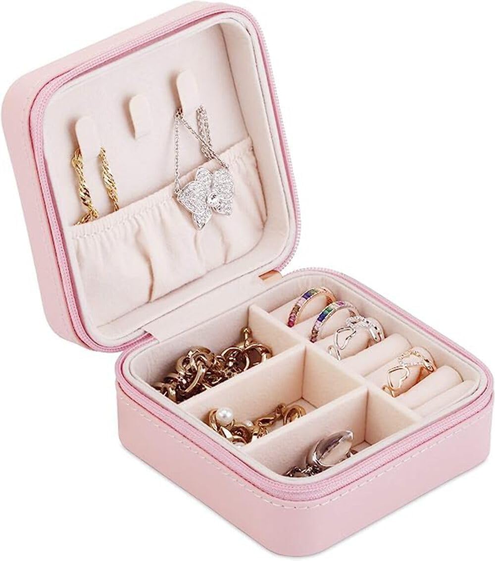 TLBS Leather Small Jewelry Box, Travel Portable Jewelry Case For Ring, Pendant, Earring, Necklace, Bracelet Organizer Storage Holder Boxes