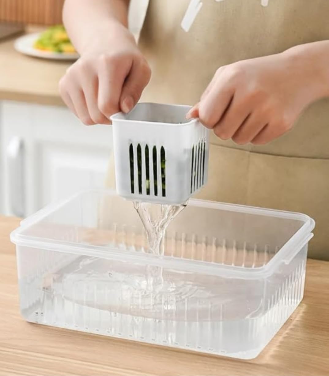 6-Compartment Refrigerator Storage Container with Lid, Stackable Produce Organiser Box for Vegetables and Fruits