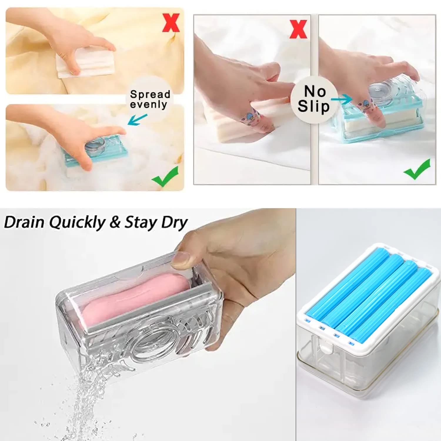 2-in-1 Portable Soap Dish & Soap Dispenser with Roller and Drain Holes, Foaming Soap Bar Box