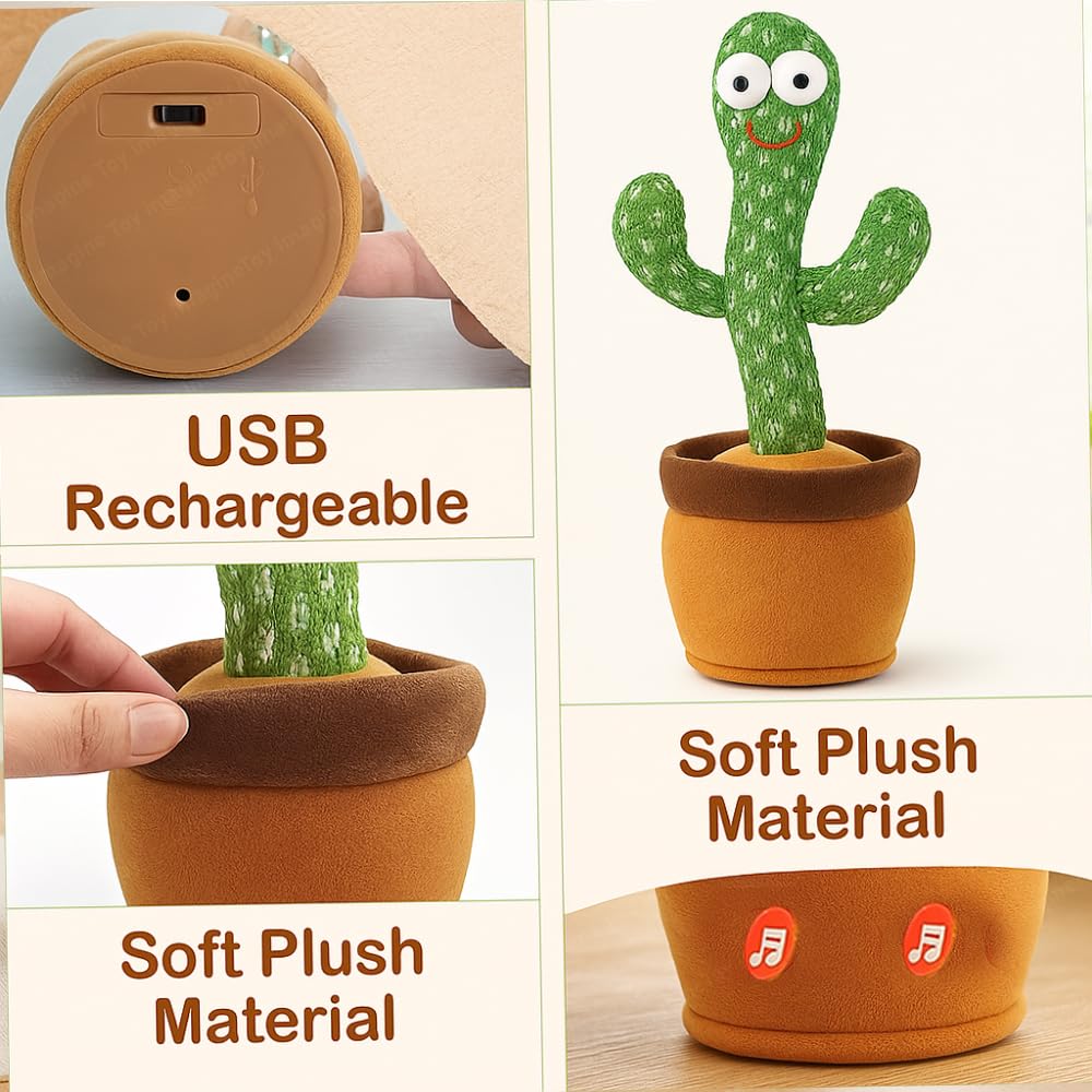 TLBS Dancing Cactus Toy for Babies Talking, Speaking, Recording | Repeat What You Say | Singing Electronic Pet for Toddlers | Swing and Sing Toy-Charger Cactus Toy Plant..