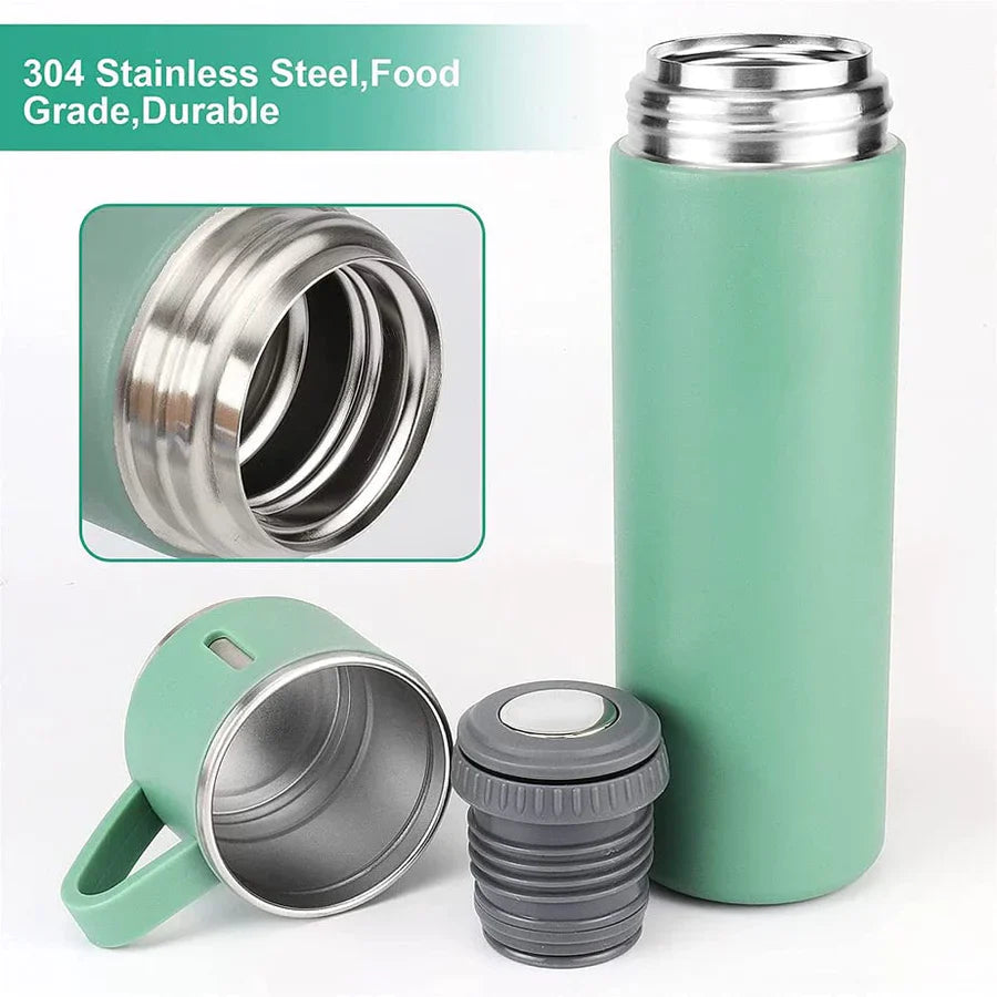 Stainless Steel Vacuum Flask Set with 3 Steel Cups Combo for Coffee Hot Drink and Cold Water Flask Ideal Gifting Travel Friendly Latest Flask Bottle. (Multi-Color)