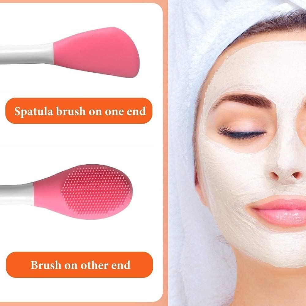 TLBS Beauty Silicone Face Mask Applicator Makeup Brush Double-Ended Facial Mask Brush for Mud, Clay, Charcoal Mixed Mask，Soft Makeup Beauty Brush Tools for Apply Cream, Lotion (1PC Multi Color)