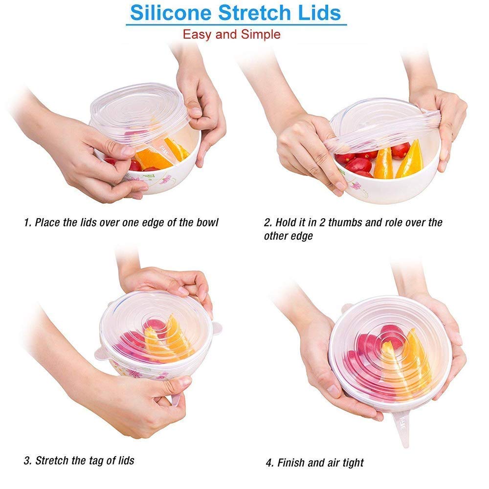 6 Pc Silicone Stretch Microwave Safe Lids Flexible Covers for Utensils, Bowls, Dishes,Plates Jars, Cans, Mugs, Food Safety Reusable Lids (Multicolor)