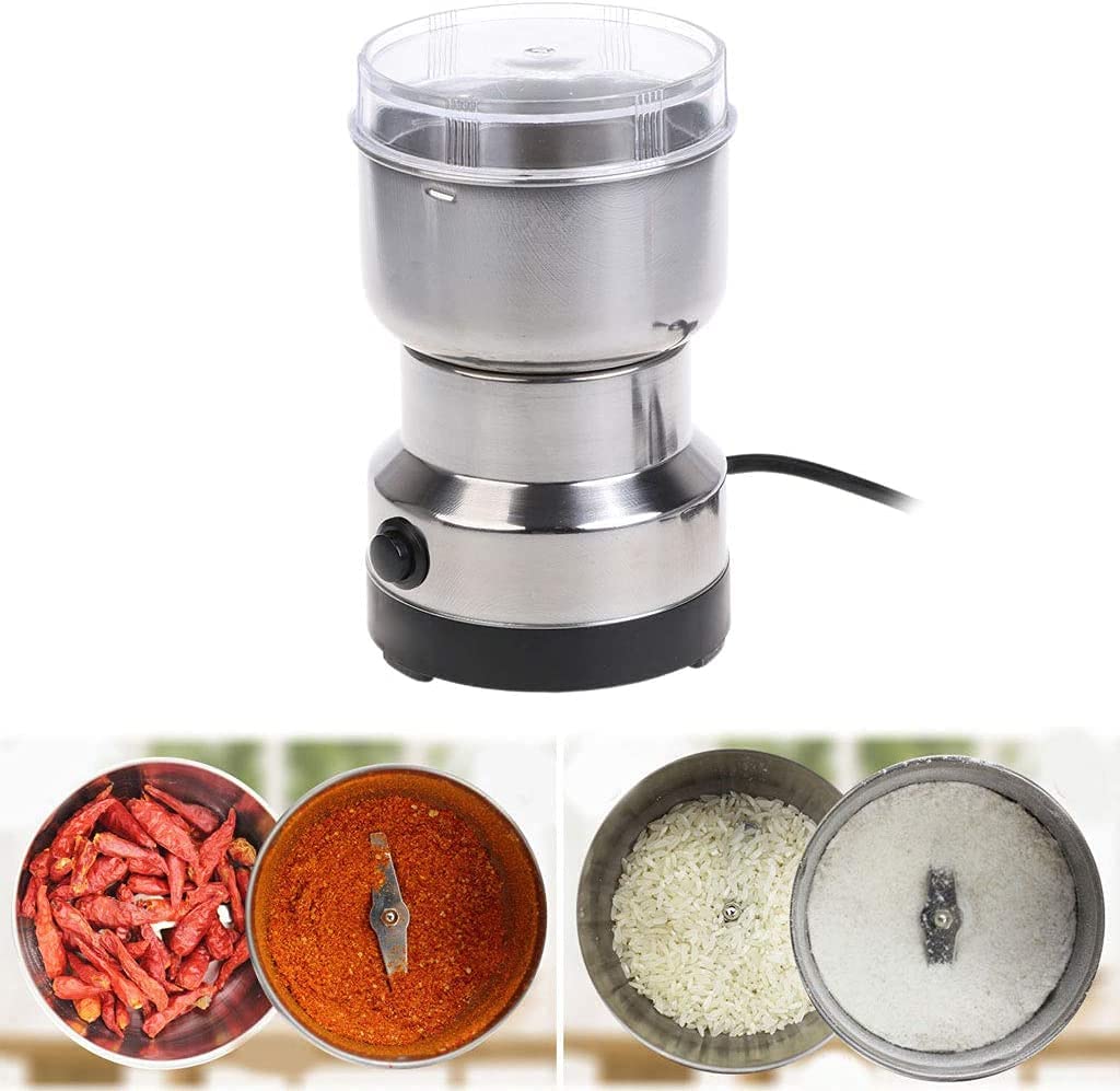 Mini Spice Coffee Grinder Electric Stainless Steel Fast Grinding Multifunction Smash Machine Dry Grain Mill Grinder for Spices Powder Seeds Rice Beans Seasonings