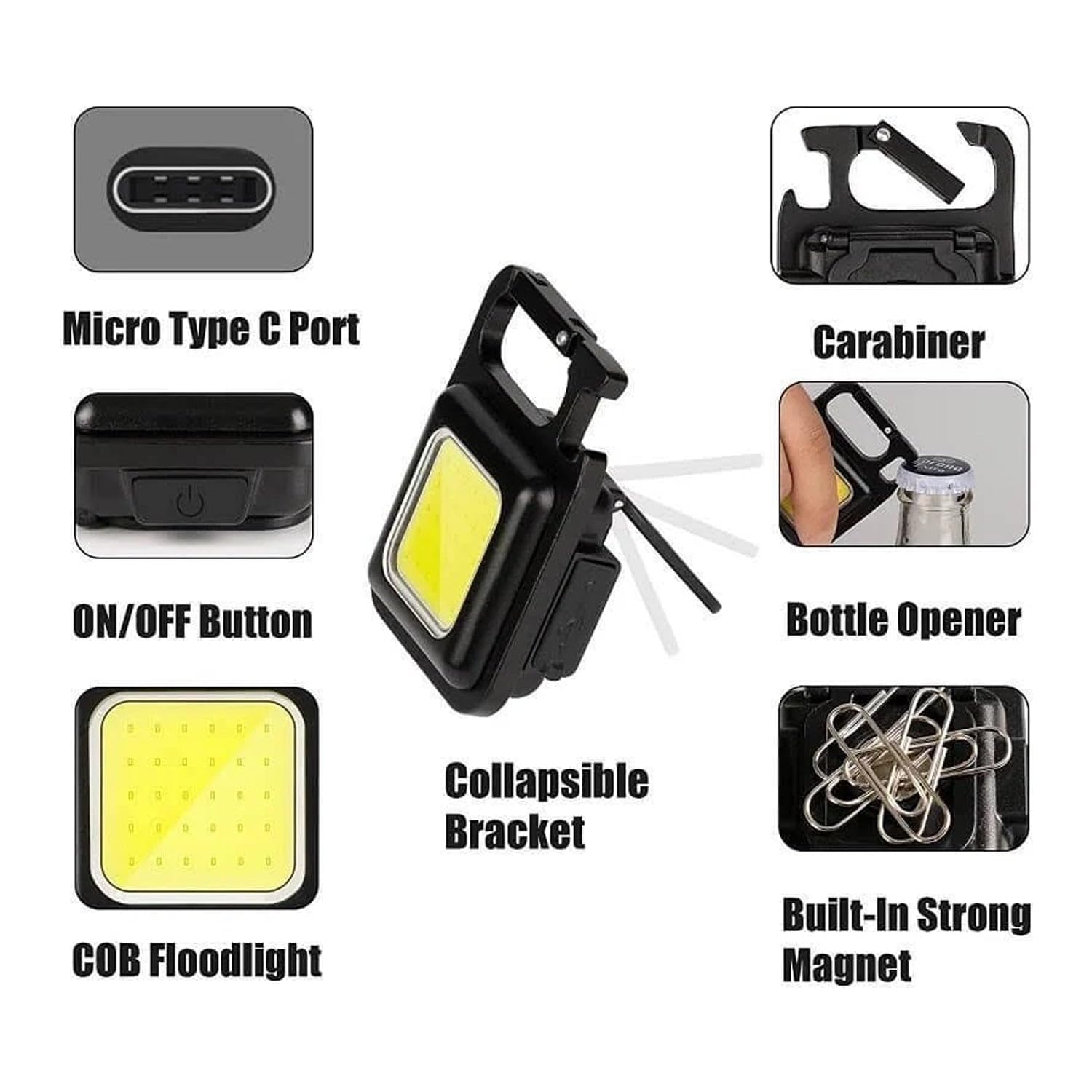 TLBS Keychain Mini Flashlight with 4 Light Modes,Ultralight Portable Pocket Light with Folding Bracket Bottle Opener and Magnet Base for Camping Walking