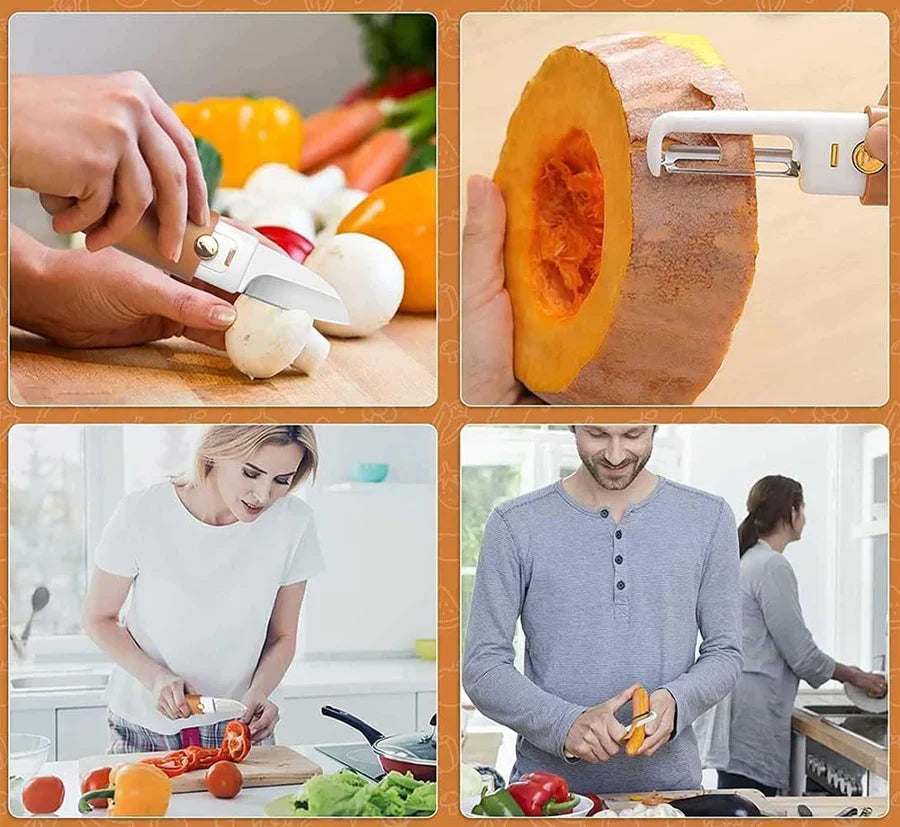 Multifunctional 2 in 1 Stainless Steel Fruit Knife Peeler, Fruit and Vegetable Peeler Dual-Use Knife, Outdoor Kitchen Tools Portable Peeling Fruit Peeler (2 in 1 Knife)