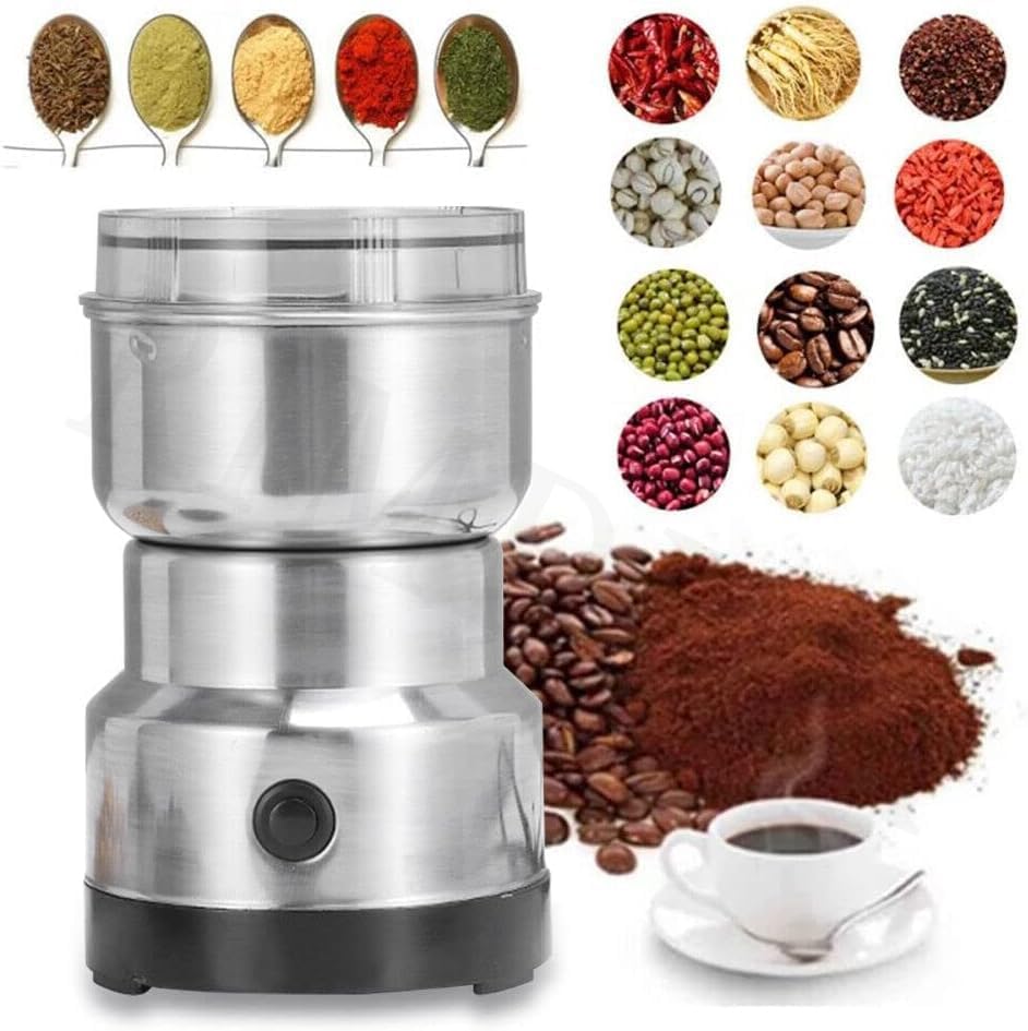 Mini Spice Coffee Grinder Electric Stainless Steel Fast Grinding Multifunction Smash Machine Dry Grain Mill Grinder for Spices Powder Seeds Rice Beans Seasonings