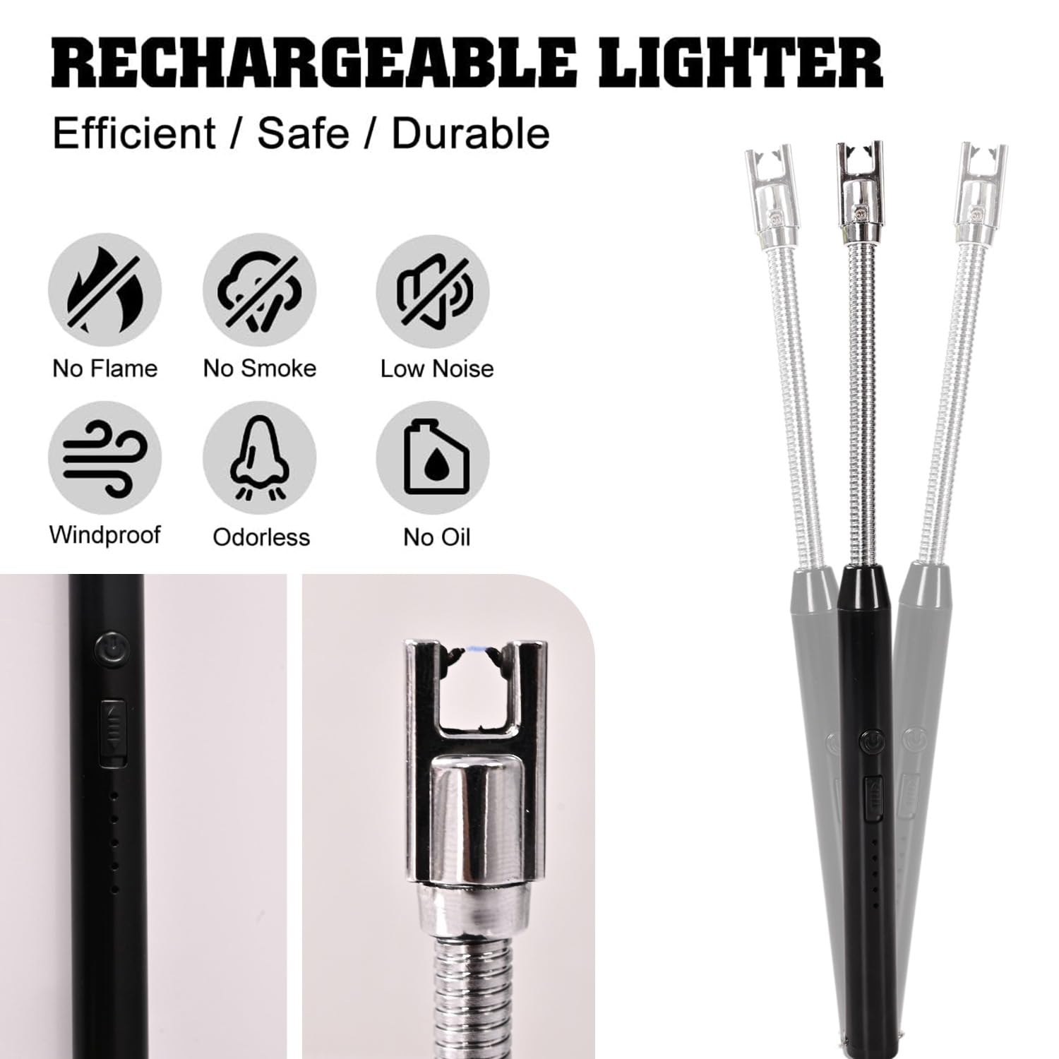 ARC Lighter, Rechargeable Electric Gas Lighter for Home Use Candle Lighter Plasma Lighter Flameless Windproof USB Lighter 360° Flexible Neck Arc Lighter for Diwali Fireworks