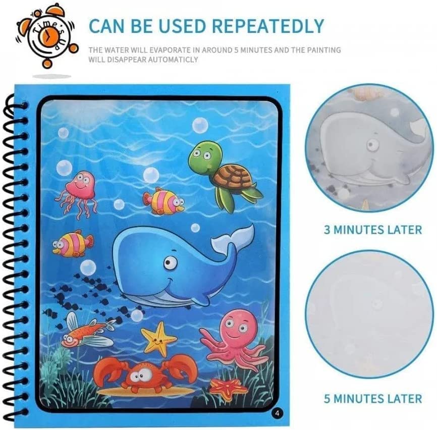 TLBS Magic Water Quick Dry Book for Water Coloring with Magic Pen Painting Board for Children Education Drawing Pad (Random Design & Assorted Color)