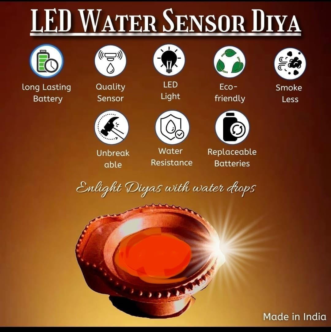 Water Sensor LED Diyas Candle with Water Sensing Technology E-Diya, Warm Orange Ambient Lights, Battery Operated