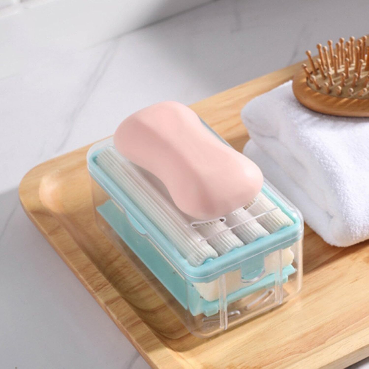 TLBS 2-in-1 Portable Soap Dish & Soap Dispenser with Roller and Drain Holes, Foaming Soap Bar Box