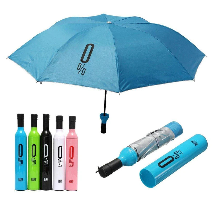 Wine Bottle Umbrella, Compact Double Layer Portable Travel Umbrella with Plastic Case