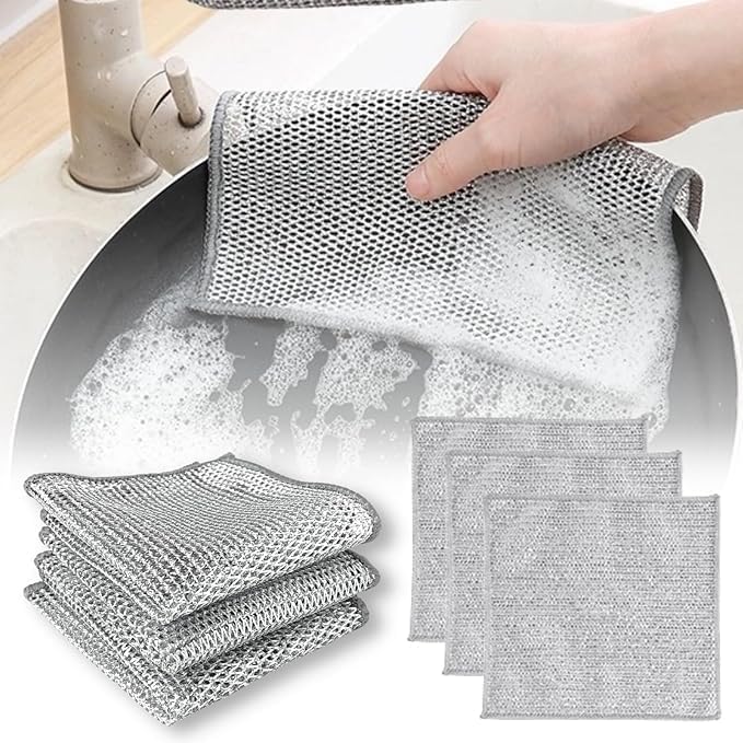 Non-Scratch Wire Dishcloth, Steel Wire Dish Towel, Multipurpose Wire Dishwashing Rags for Wet and Dry, Scrubs & Cleans for Dishes - 10 PCS