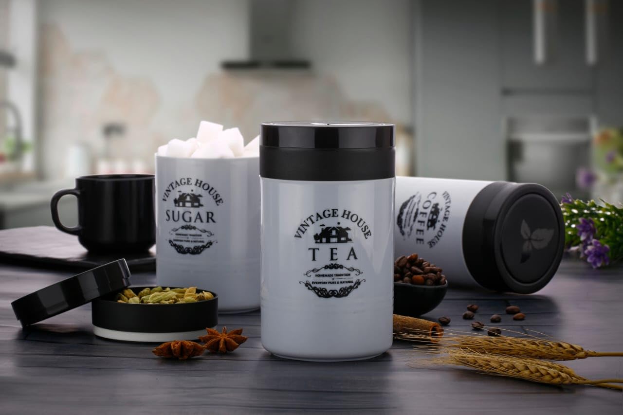 Tea Sugar Coffee Container Set Of 3 Kitchen Container (800ml, Plastic)