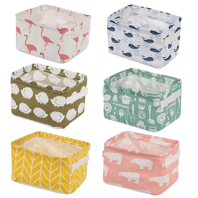 Foldable Storage Box Canvas Fabric Baskets For Organizing With Handles, Rectangle Small Storage Box, Cube, Foldable Multipurpose Storage Box, Closet, Desk, Baby Storage Organizer (Mulicolor)
